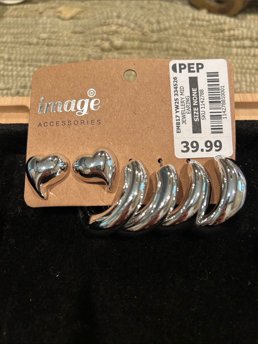 Accessories Silver Heart Studs and Triple Hoop Earring Set